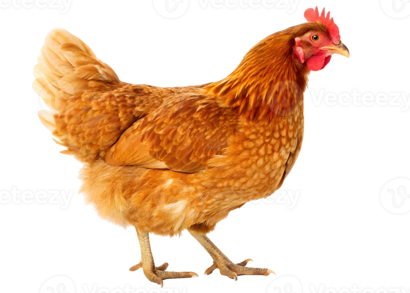 Isolated brown hen standing on a transparent background in a studio shot for stock photography use png