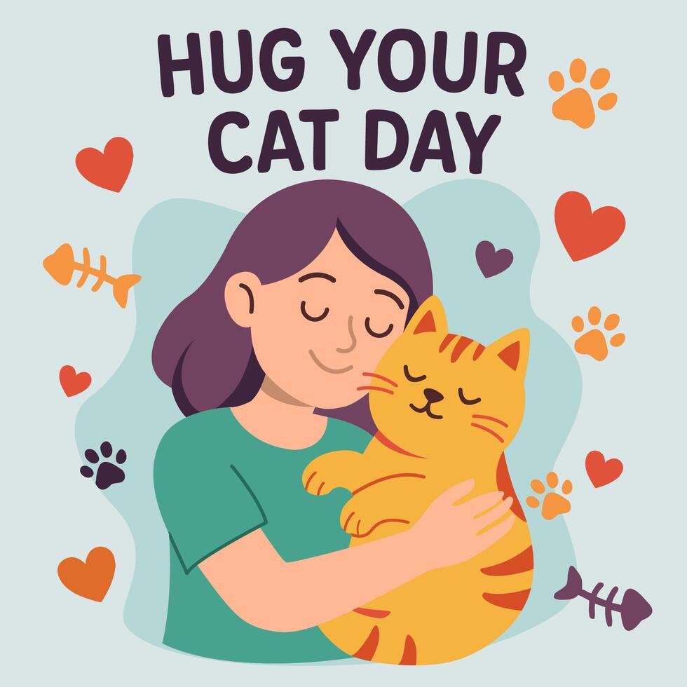 hug your cat day theme flat design illustration vector