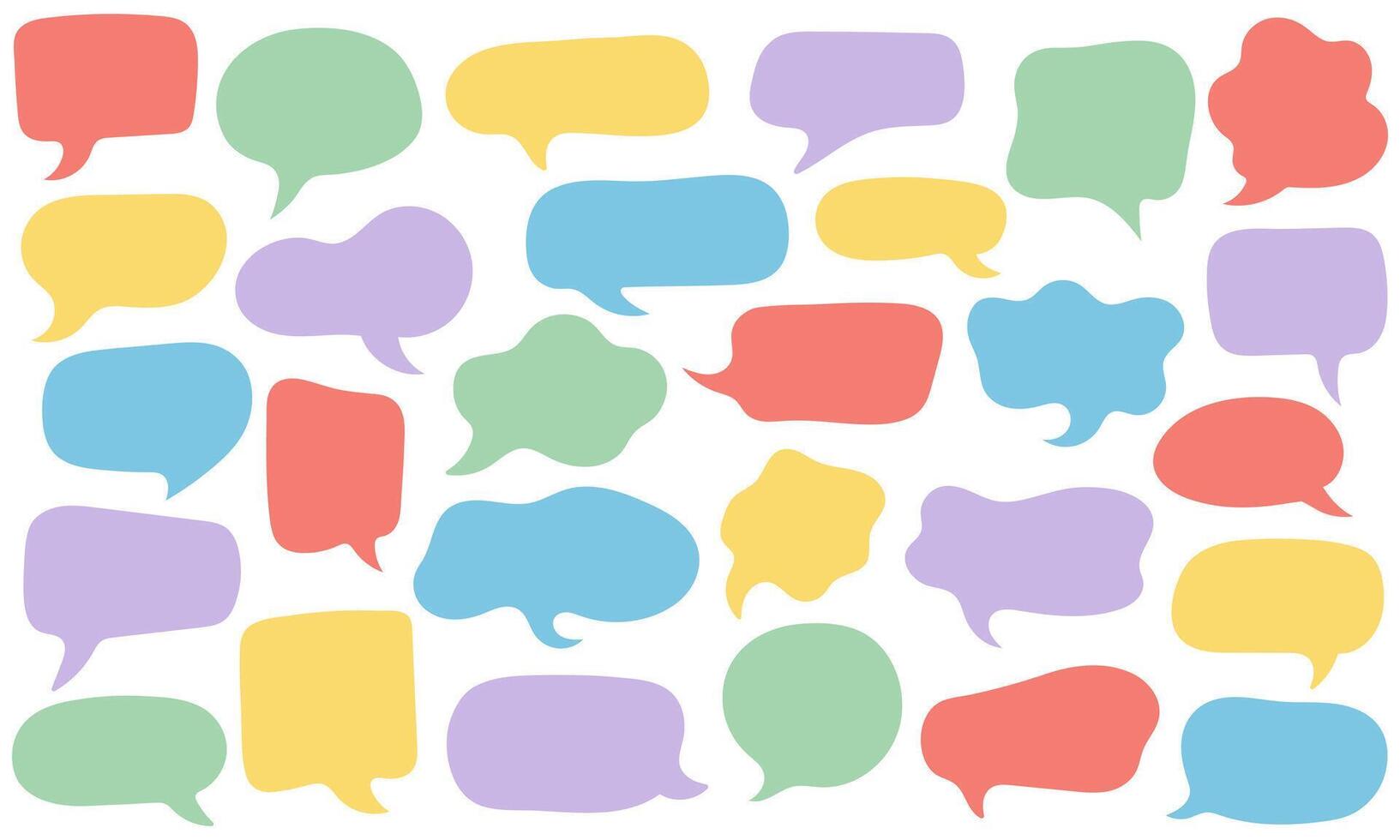 Set of colorful speech bubble shapes in flat style. Cartoon text frames for communication, dialogue, message, chat, poster, sticker, or social media design isolated on white background. vector