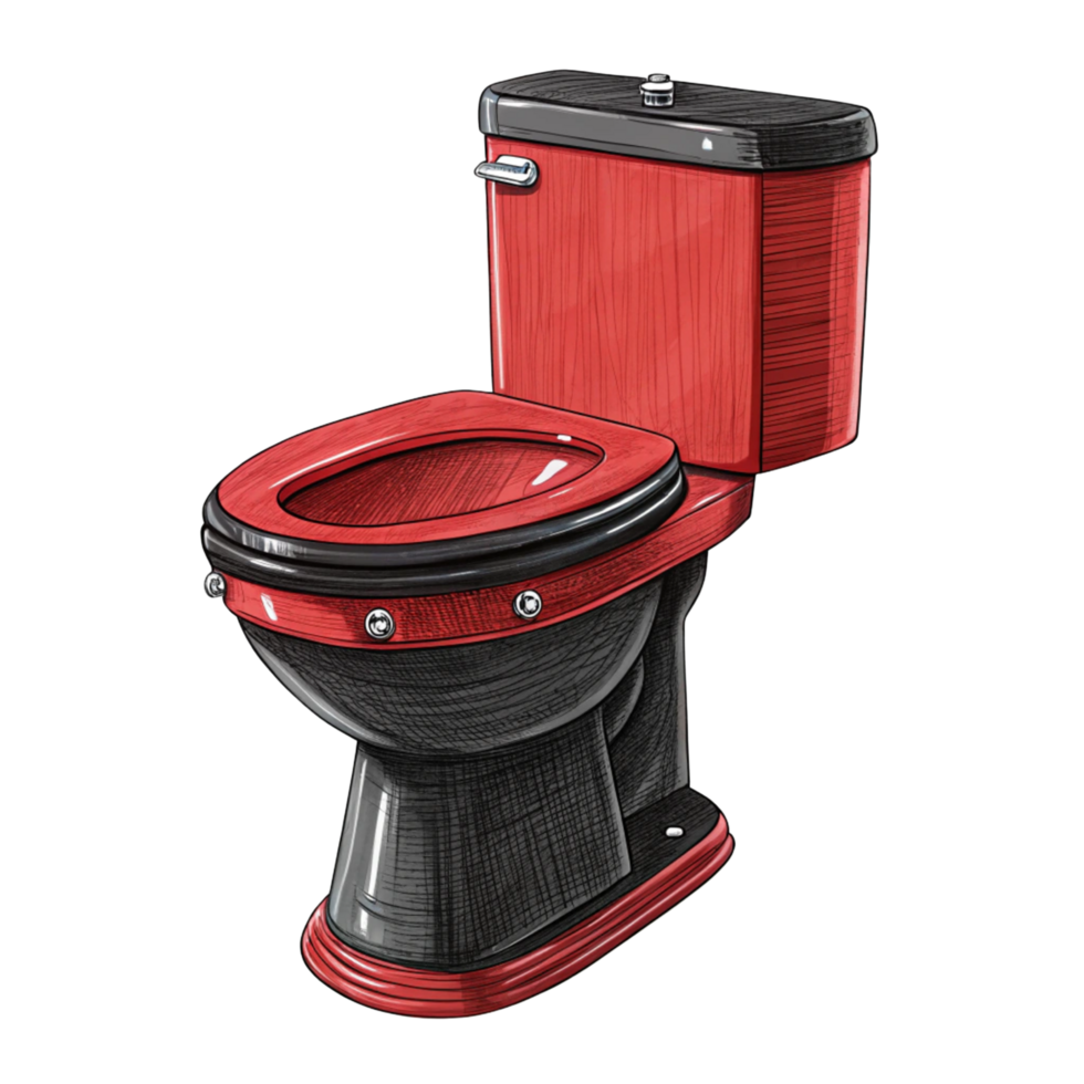 A red toilet with black seat and lid png