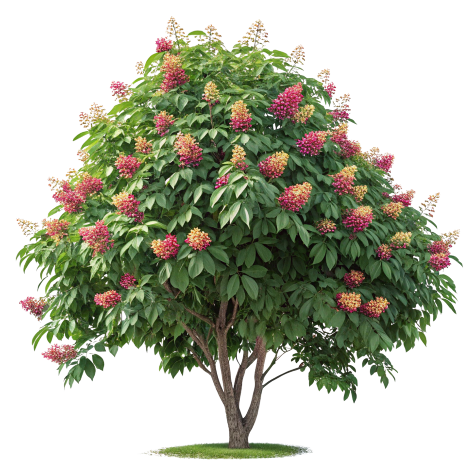 A tree with many flowers isolated on a transparent background png