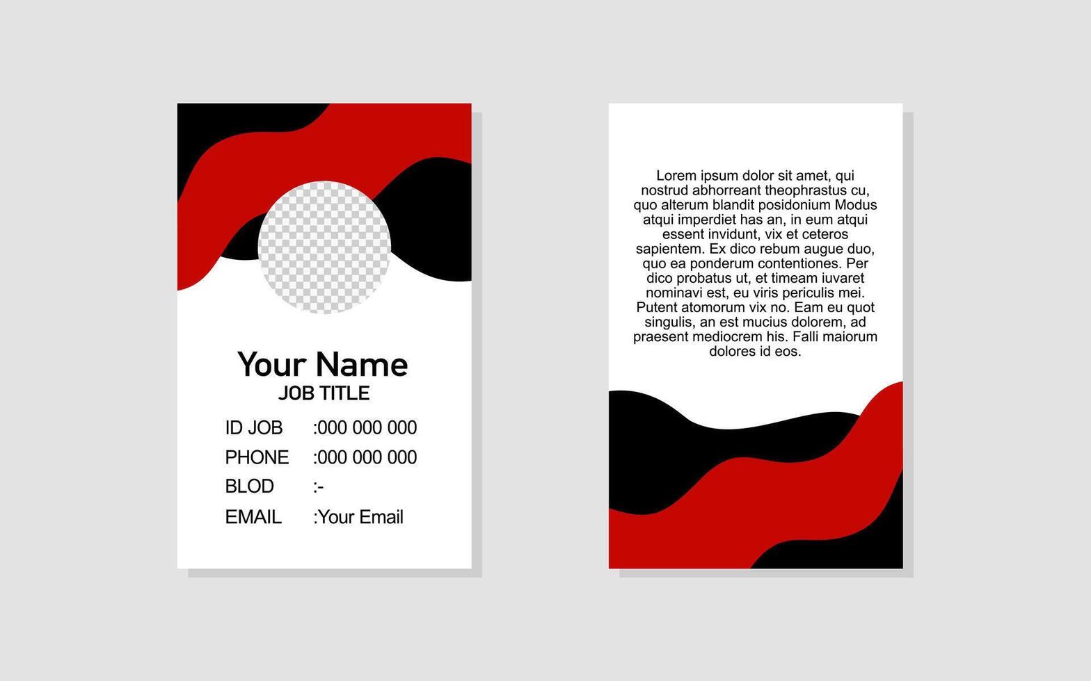 Id card featuring a business card with black and red waves. vector