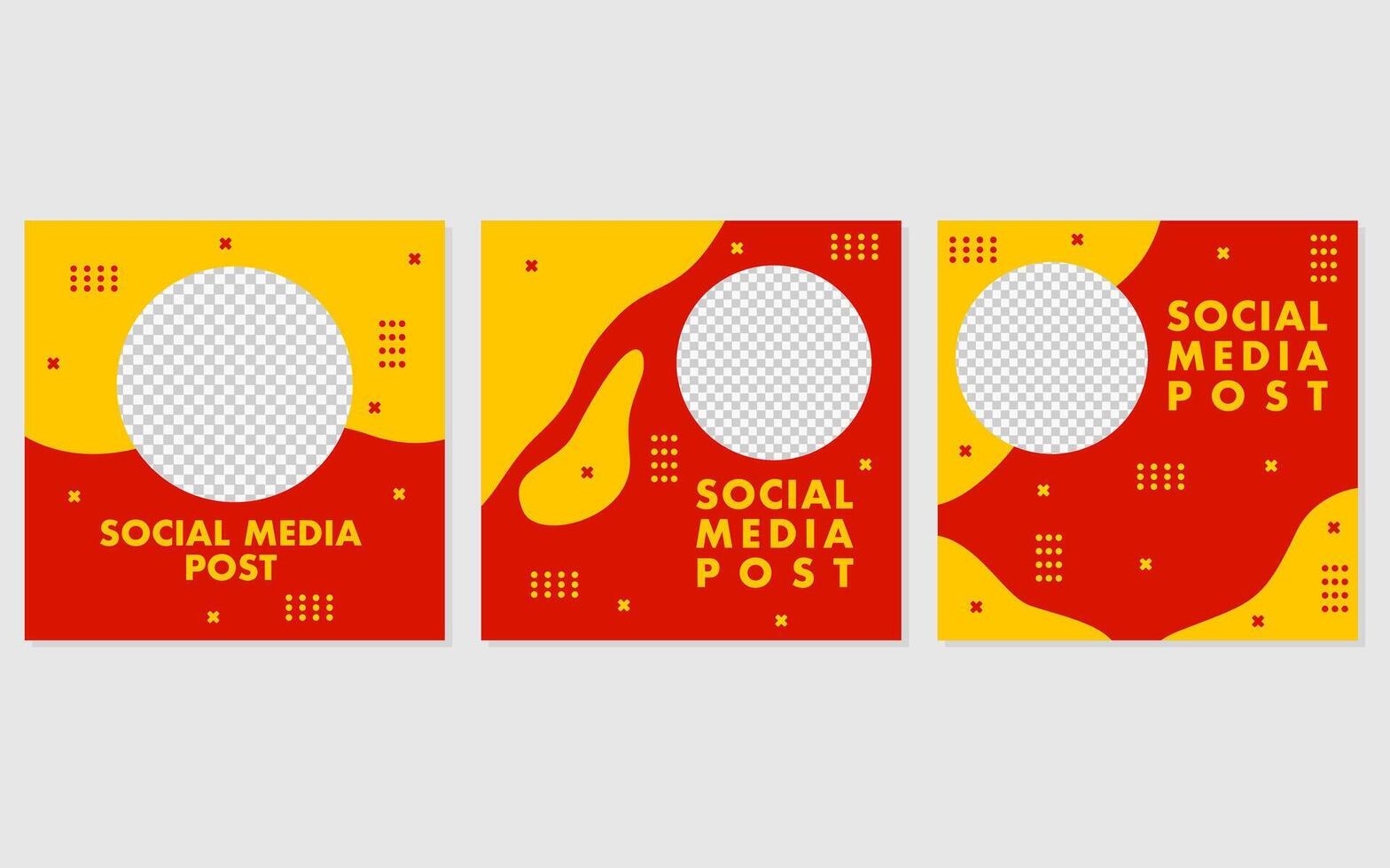 Social media post with three yellow and red templates. vector