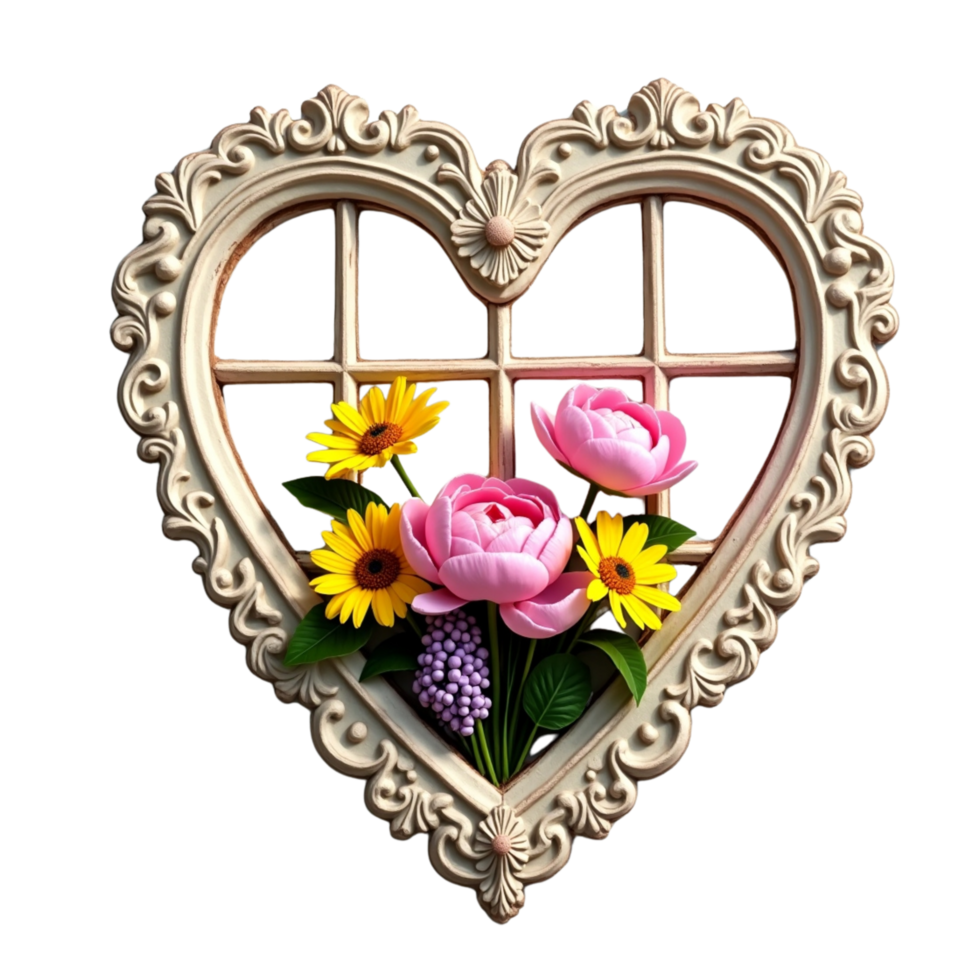 A heart shaped frame with flowers in it png