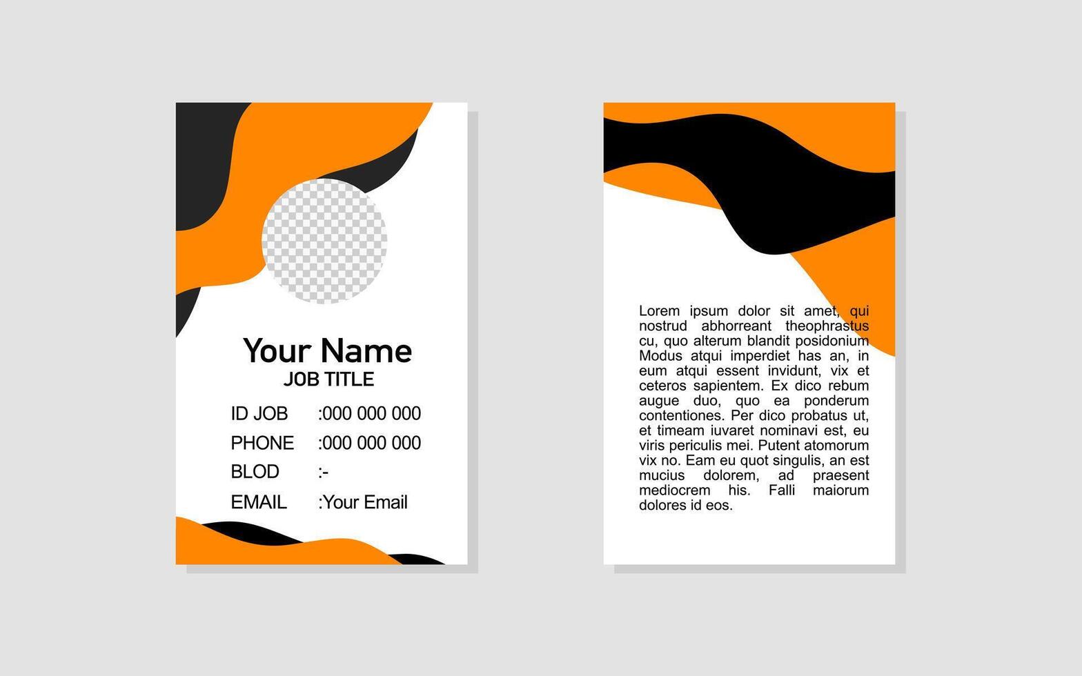 Id card template features a sleek black and orange business card design. vector