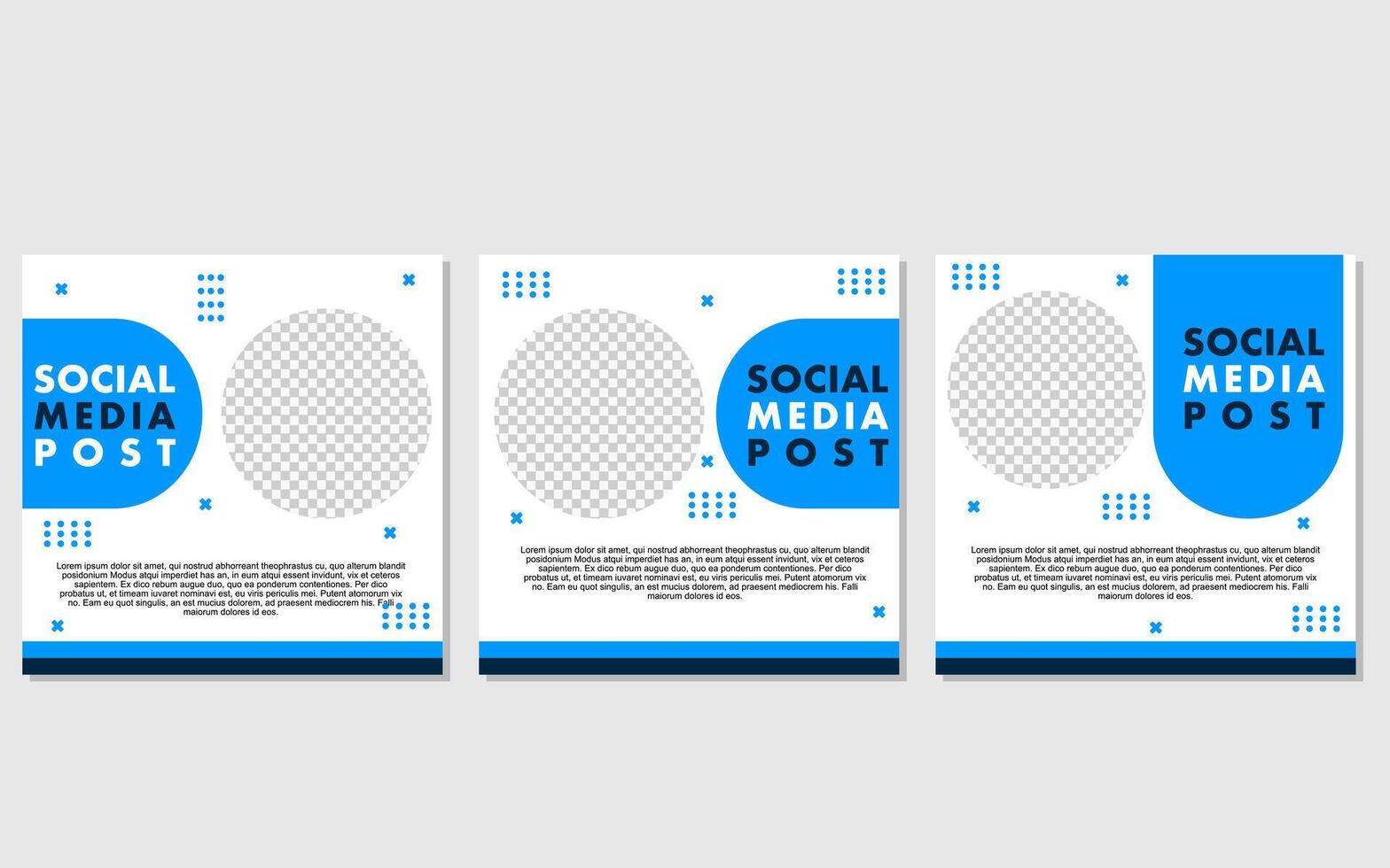 Social media post template with a blue and white design. vector