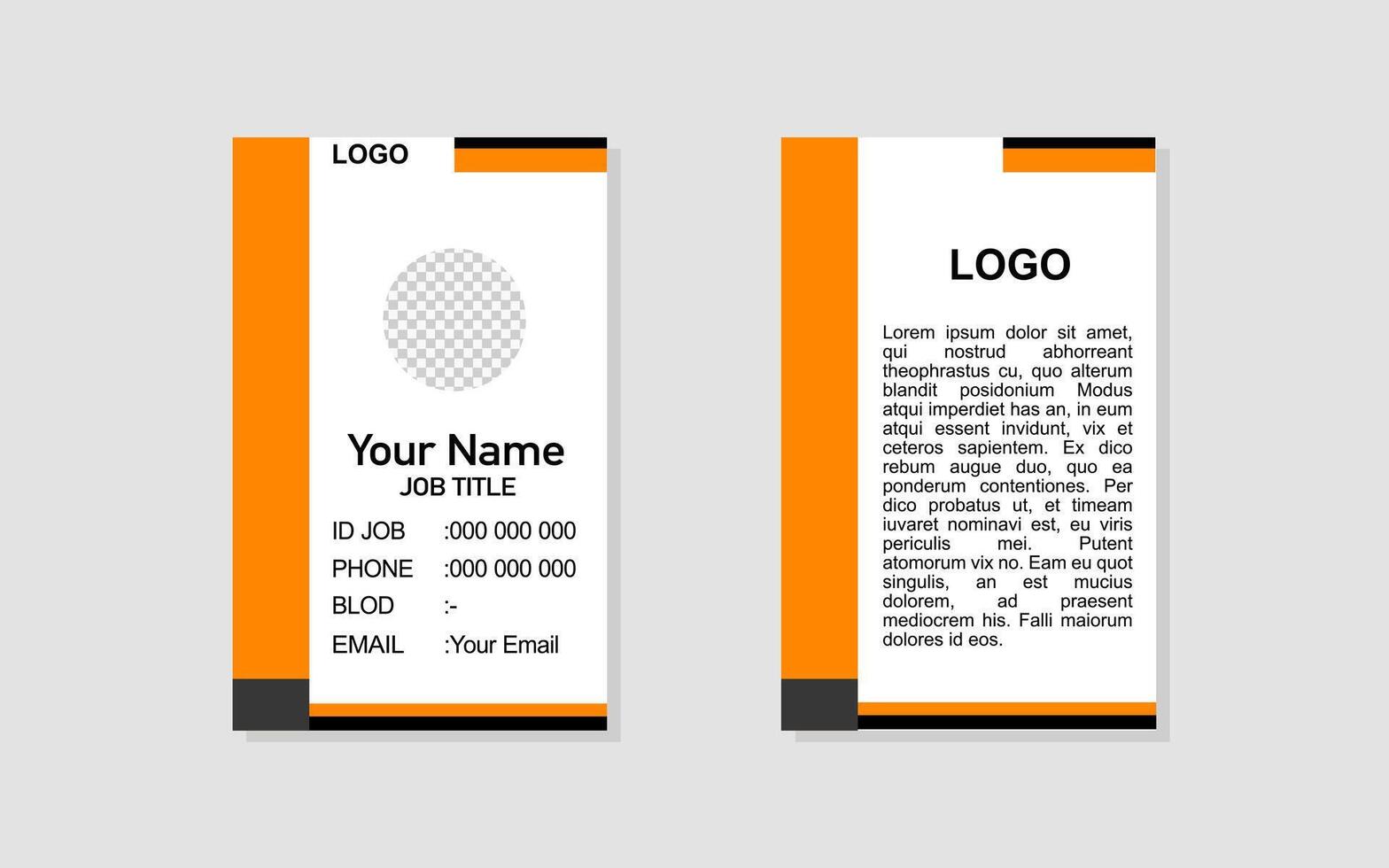a business card with an orange and black design vector