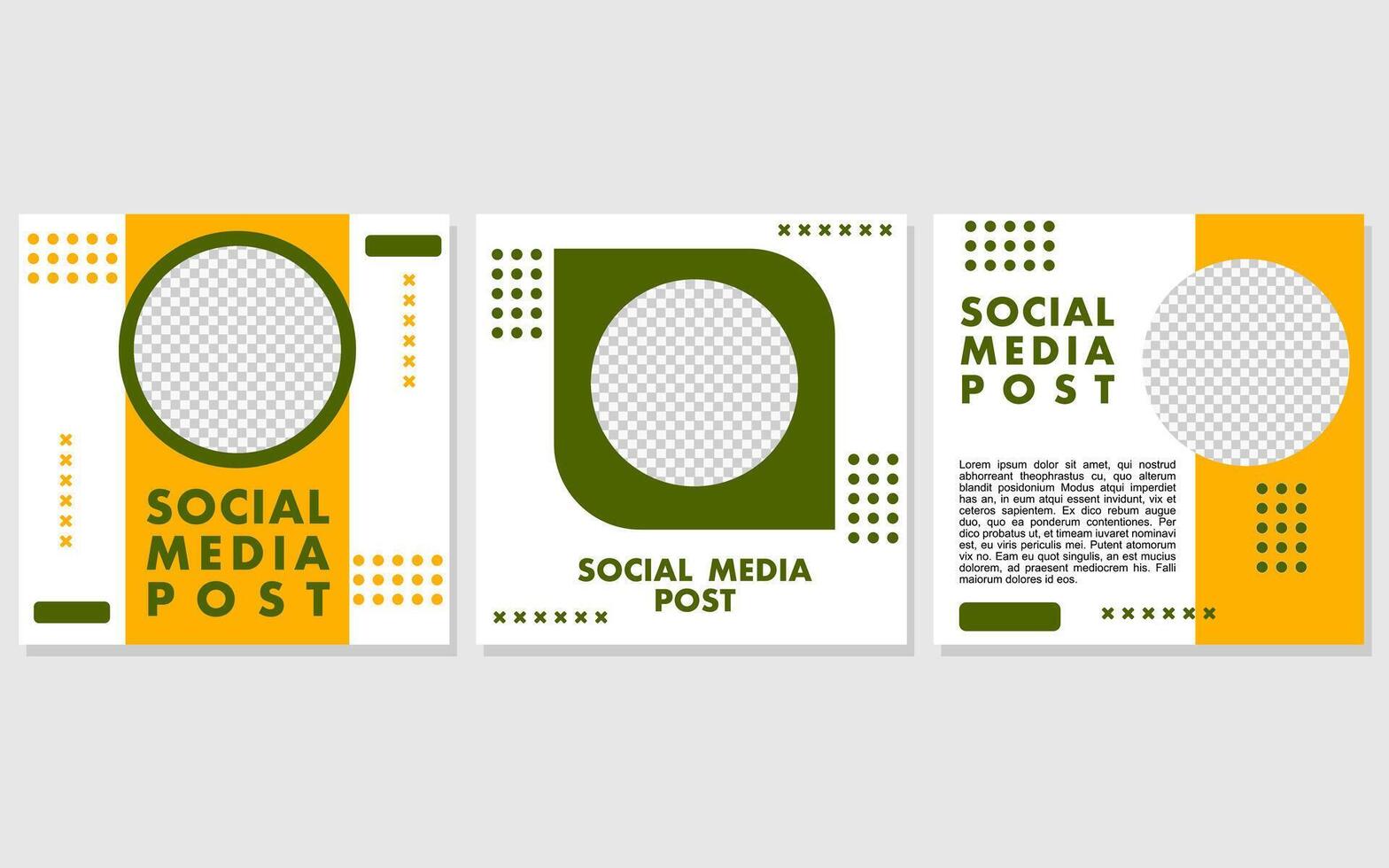 Social media post templates with three green and yellow circles. vector