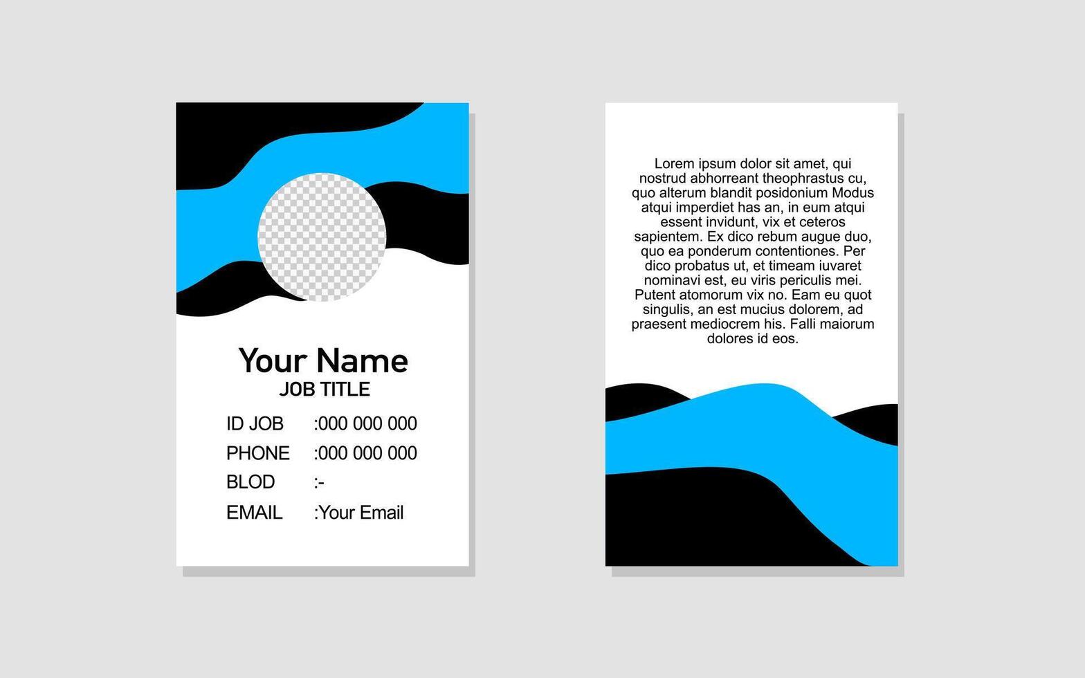 a business card with a blue and black design vector