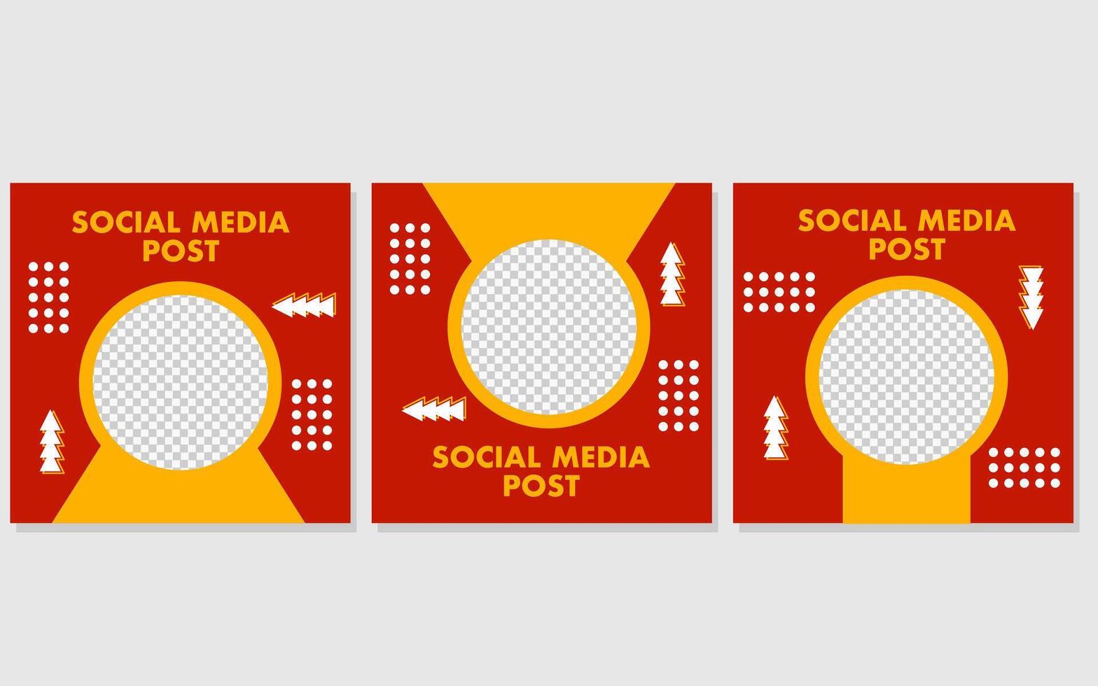 Social media post featuring three templates with red and yellow backgrounds. vector