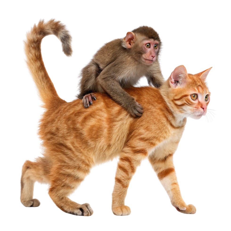 A monkey riding on the back of a cat png