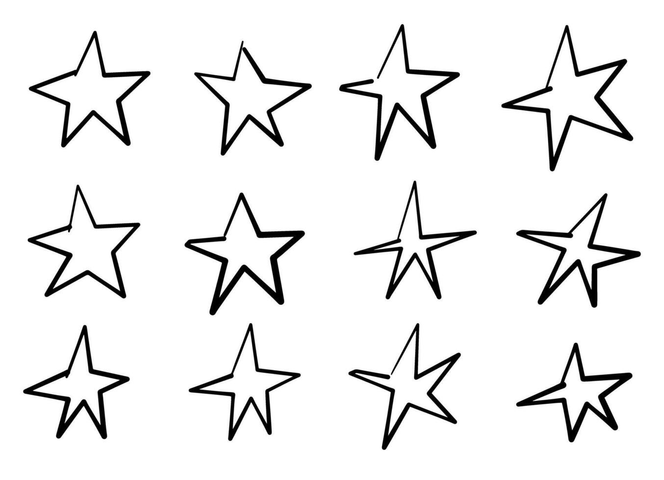 Set of Hand-Drawn Black Stars on White Background vector