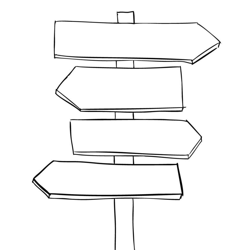Blank hand-drawn wooden signpost with arrows vector