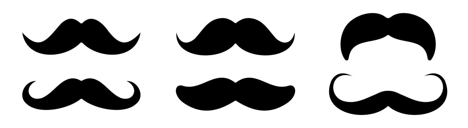 Different mustache styles silhouette collection in black and white. vector