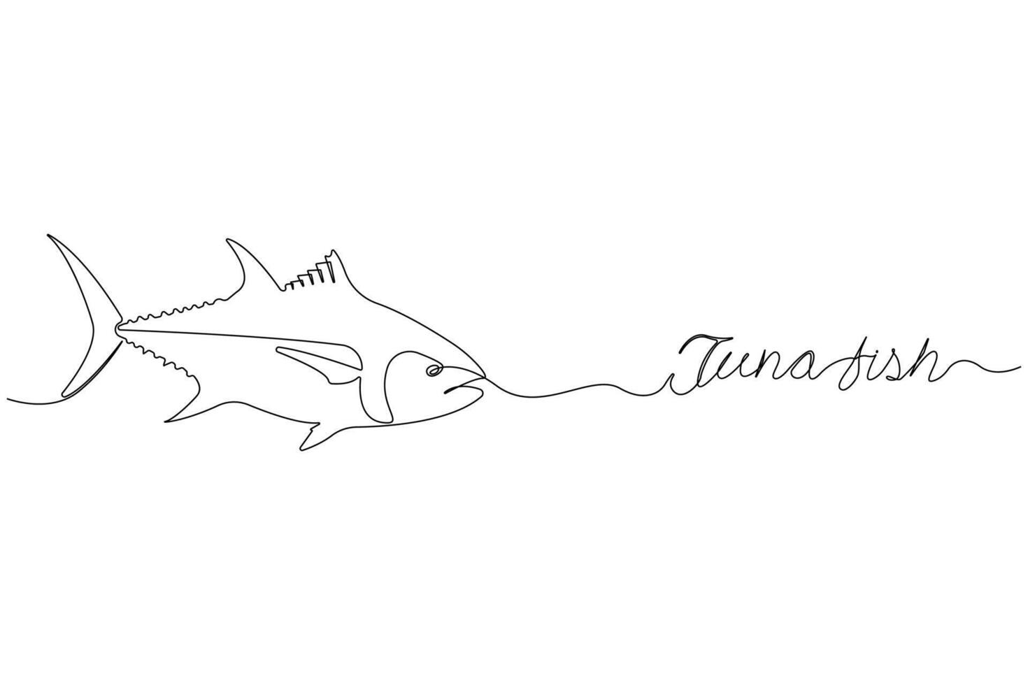 Continuous line art drawing of a tuna fish. Tuna fish outline . vector