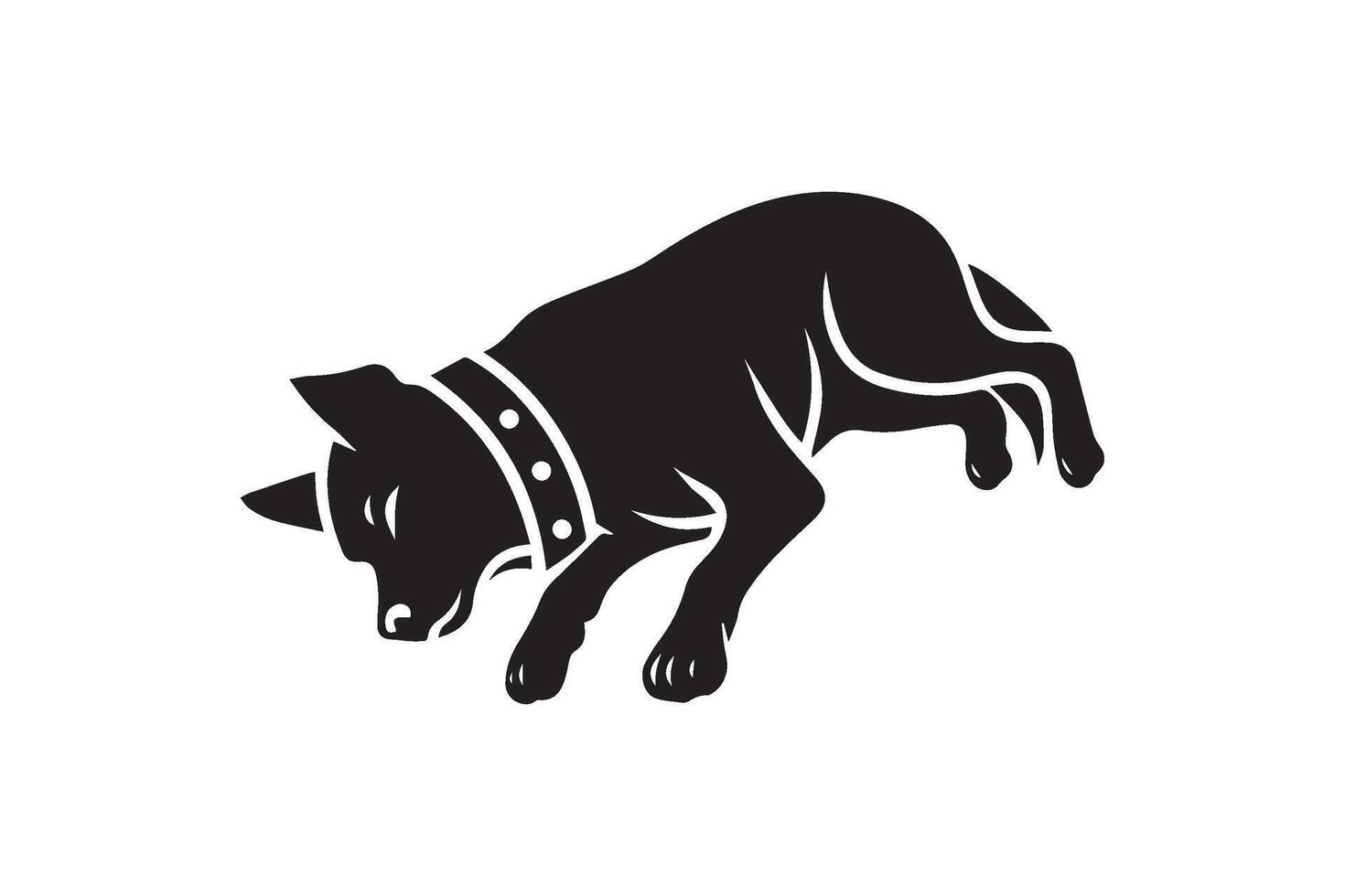 Cute dog sleeping silhouette on white background. vector