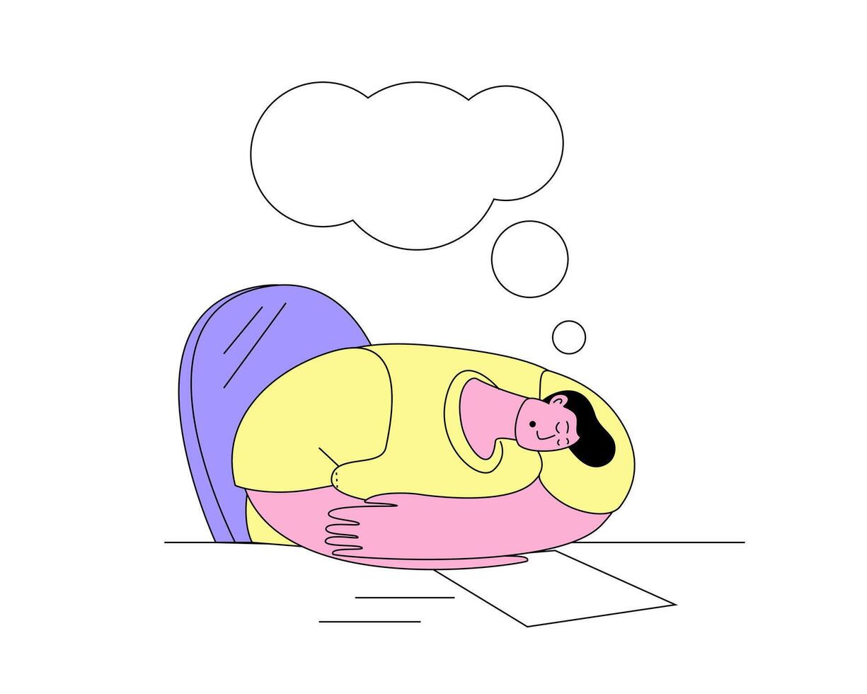 Tired man sleeping at work. vector