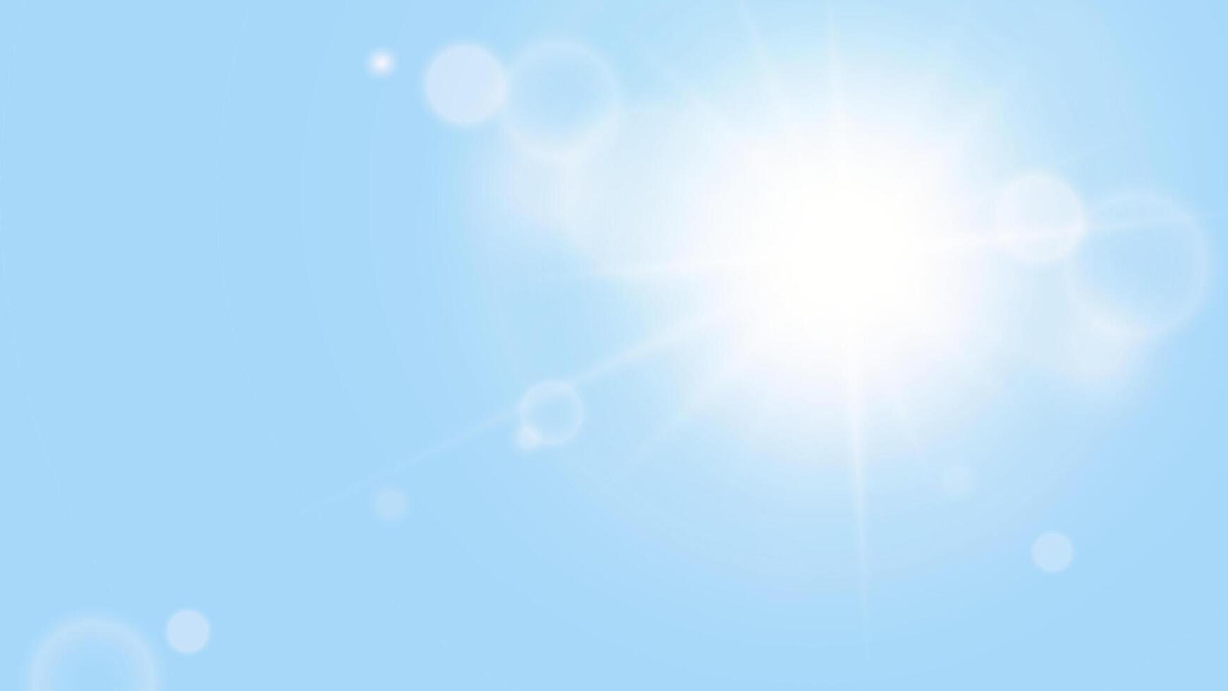 Sun light with lens flare effect on blue sky. Realistic illustration for summer background. vector