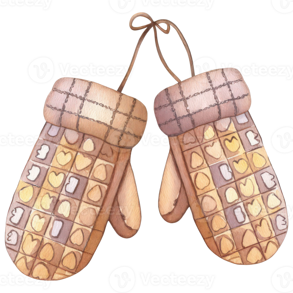 Warm mittens with a heart pattern, perfect for cold weather or winter activities. The mittens are connected by a string png