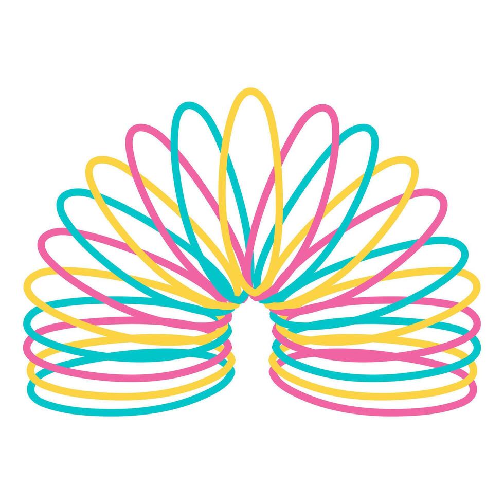 Rainbow spiral spring toy. Retro bright flat illustration. Children's magic spring toy. Plastic children's toy. illustration isolated on a white background. Endless Spring, a 90s children's toy vector