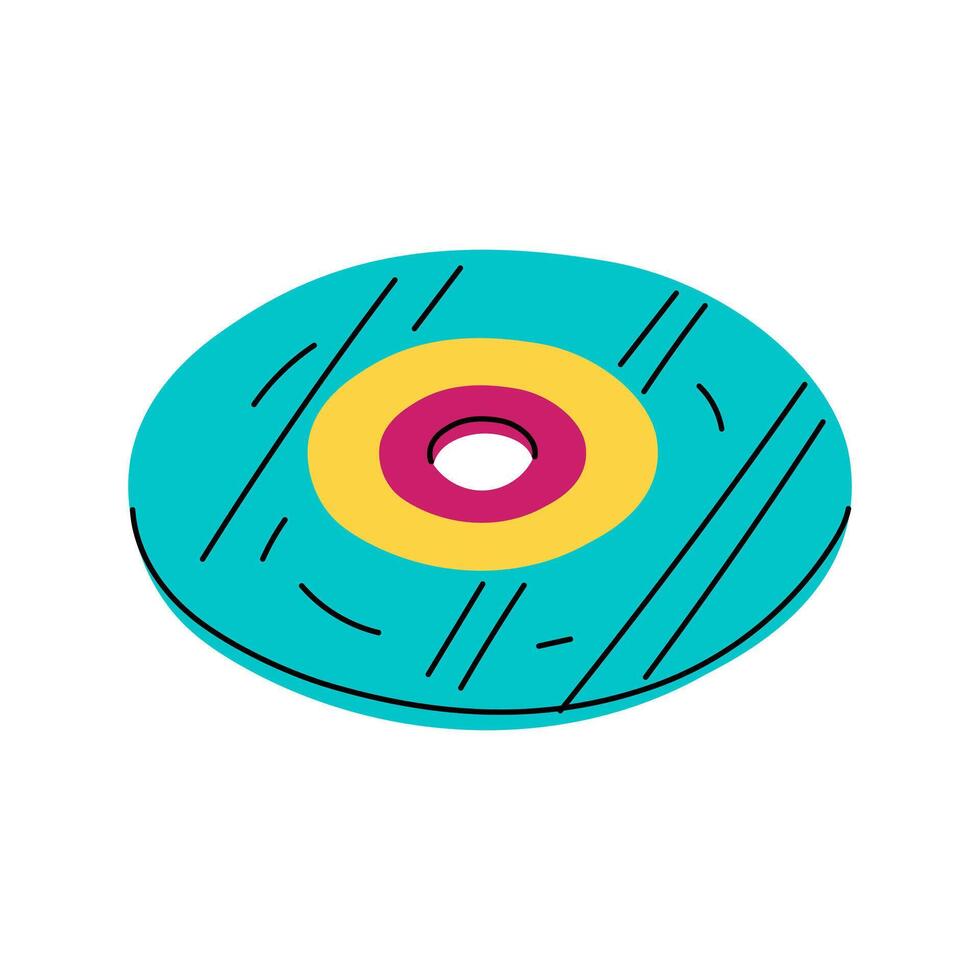 CD-ROM. CD, DVD disc. Flat isolated color doodle illustration. Retro illustration of a single object for music and movies. The mirror surface is in blue. Czech Republic vector