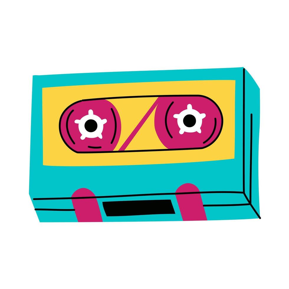 tapes of the 90s. Flat color illustration. in pop-retro style for greeting card or poster, printed on clothes. Fashion and style, clothes and accessories. An isolated subject for music vector