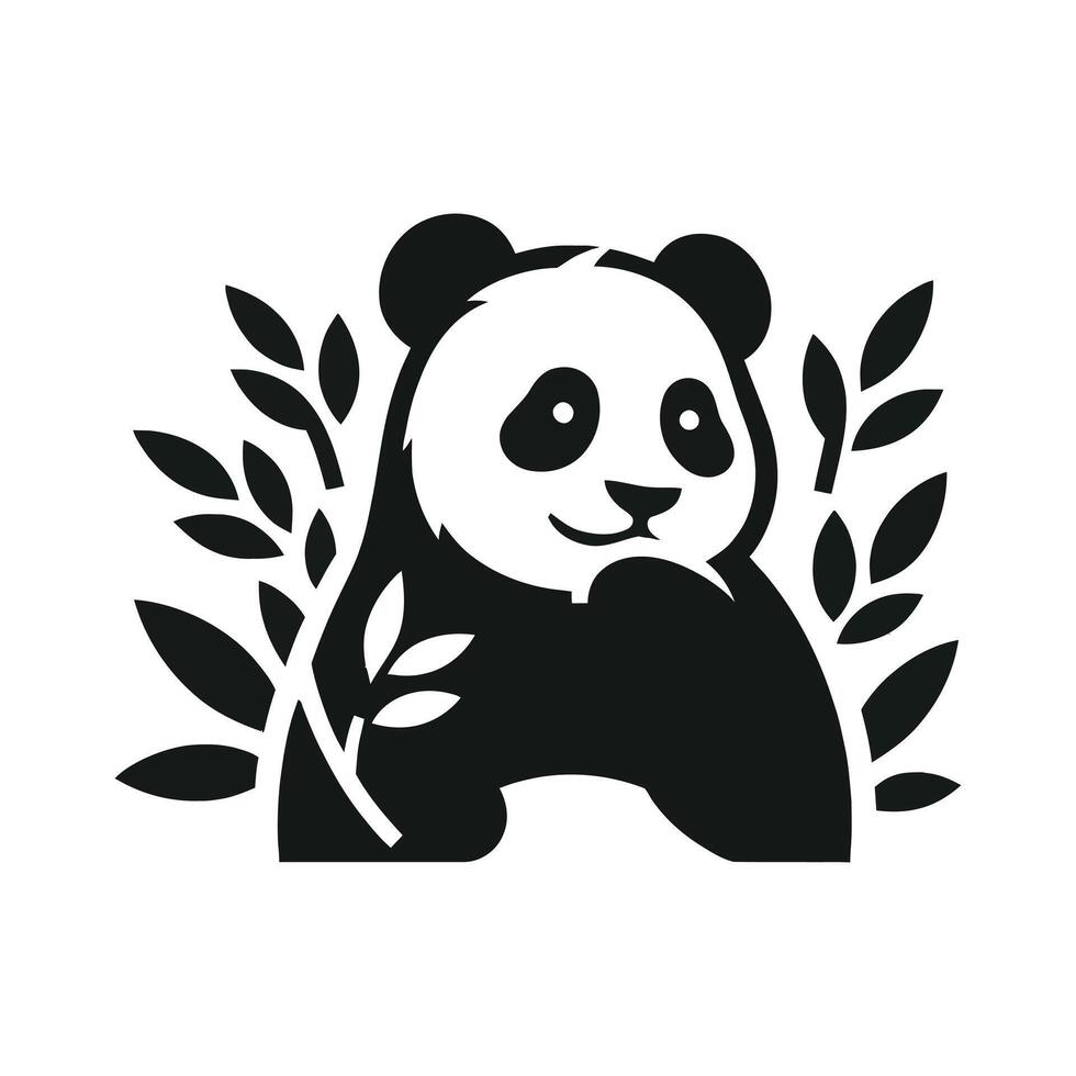 panda with leaves on a white background vector