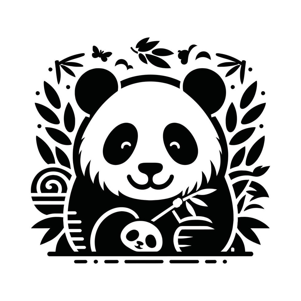 panda bear with leaves and bamboo in a paper cut style vector