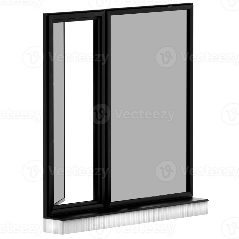3d render modern sliding window black frame with transparent background png