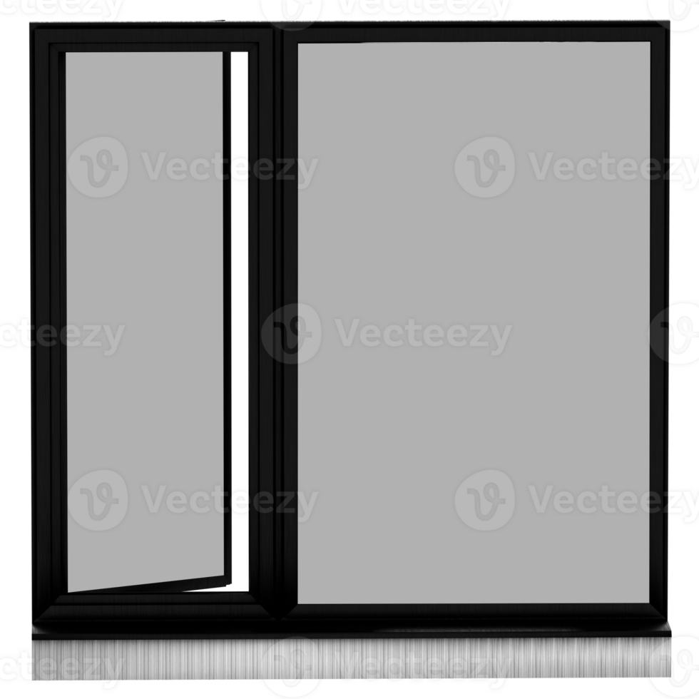 Render modern sliding window black frame with transparent background png