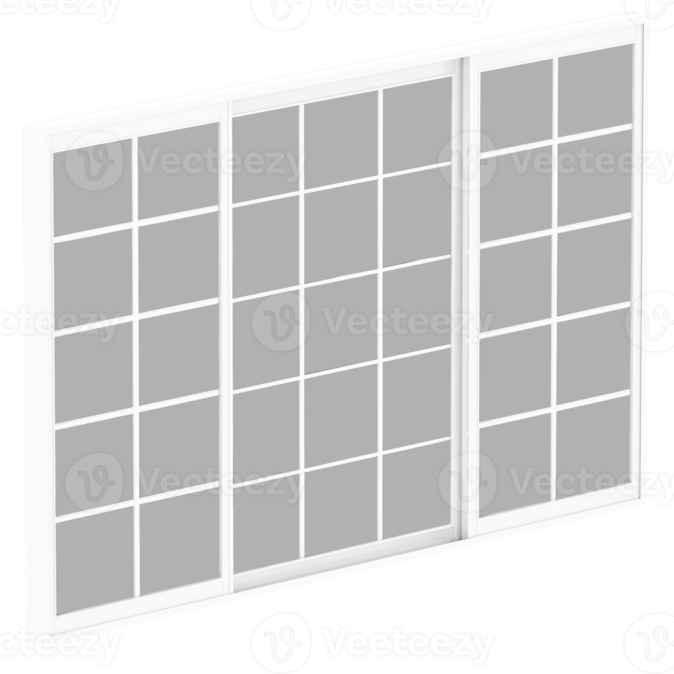 3d render white sliding grid window with transparent background png