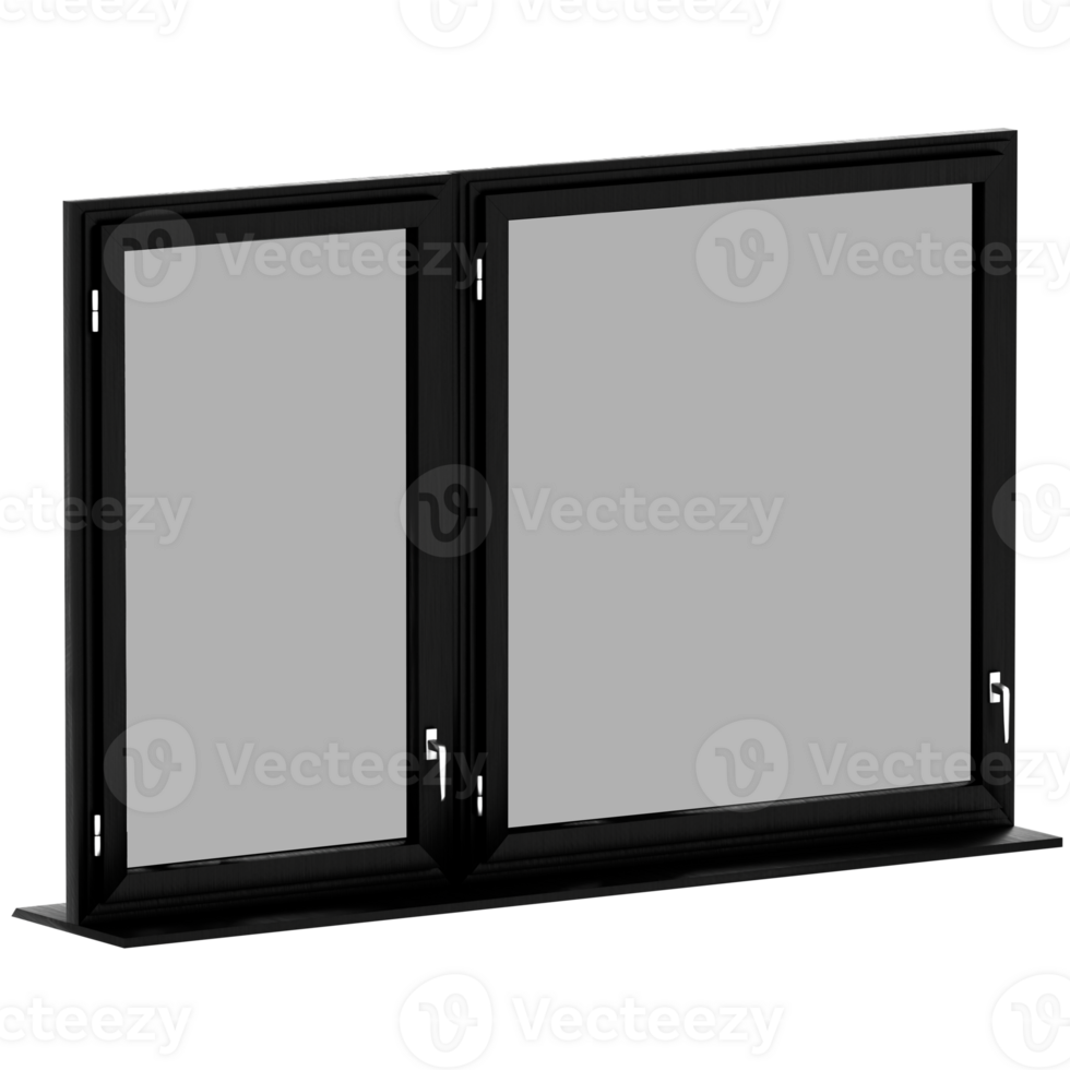 Render black window front open casement with transparent background png