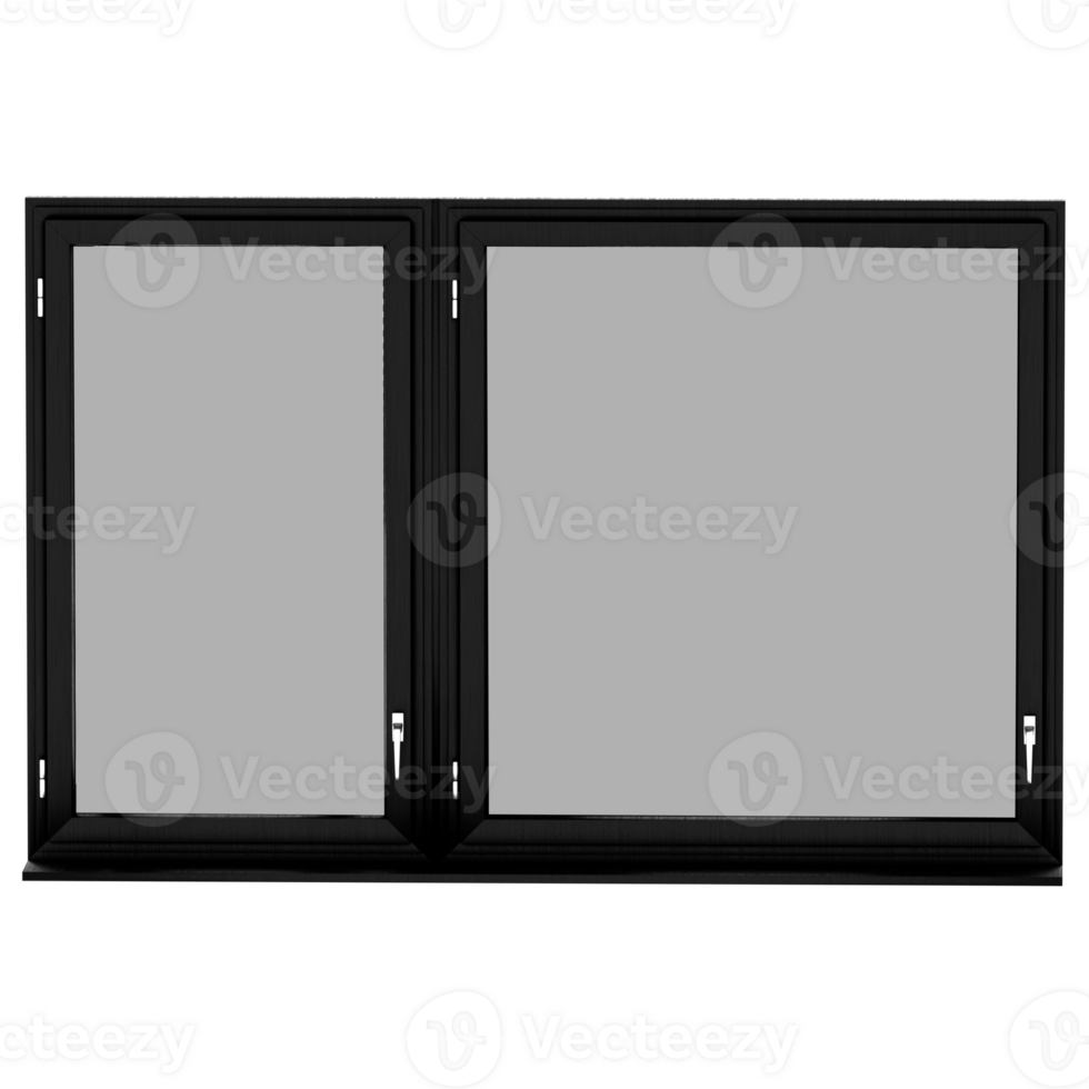 3d render black window front open casement with transparent background png