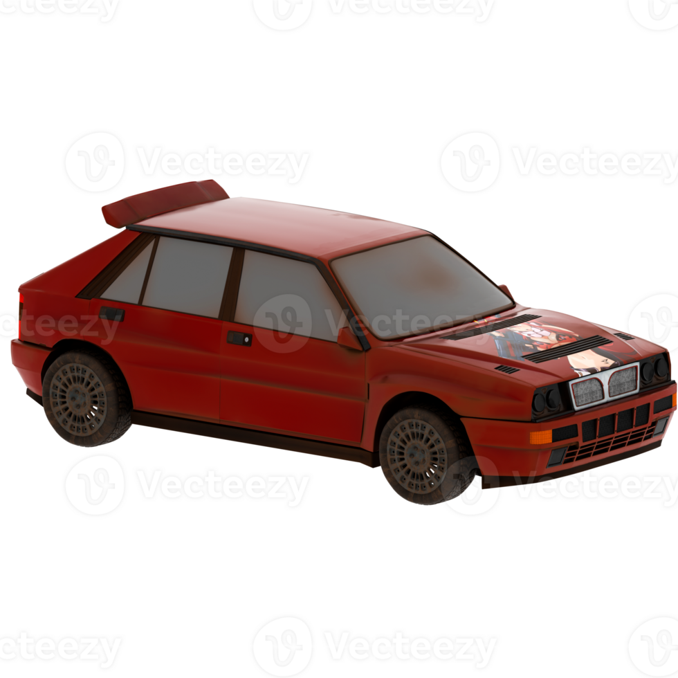 Render red hatchback rally anime with transparent background png