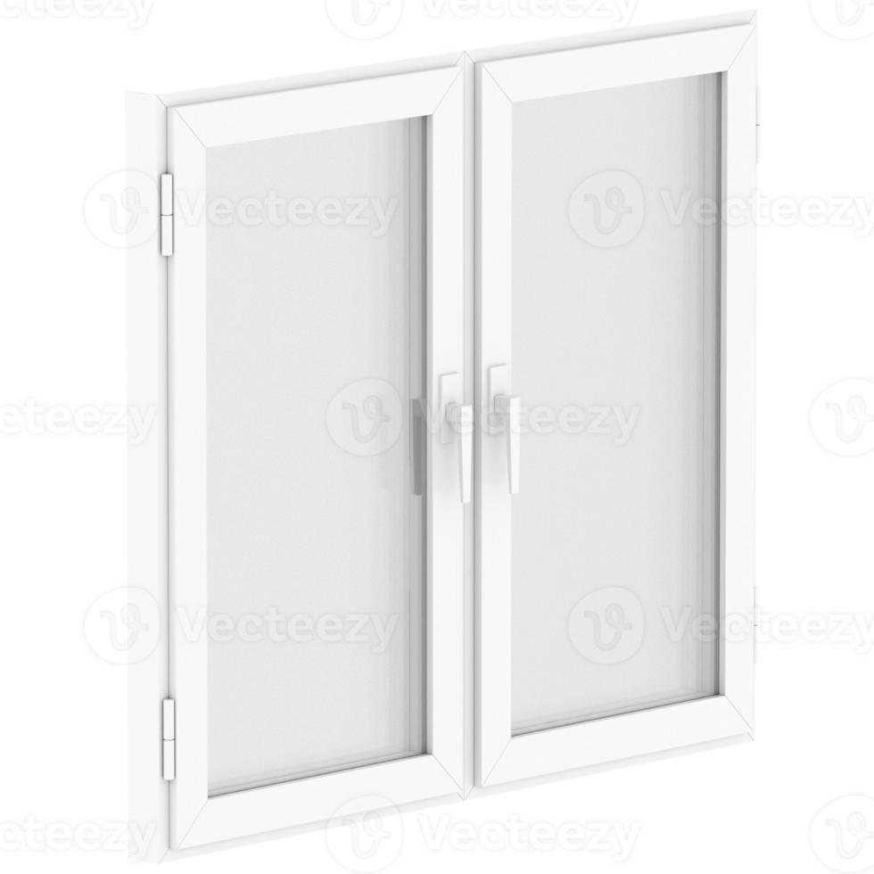 Render double casement frosted window white with transparent background png