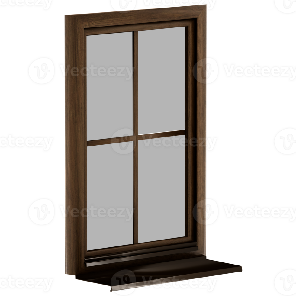 3d render wooden window vertical grid with transparent background png