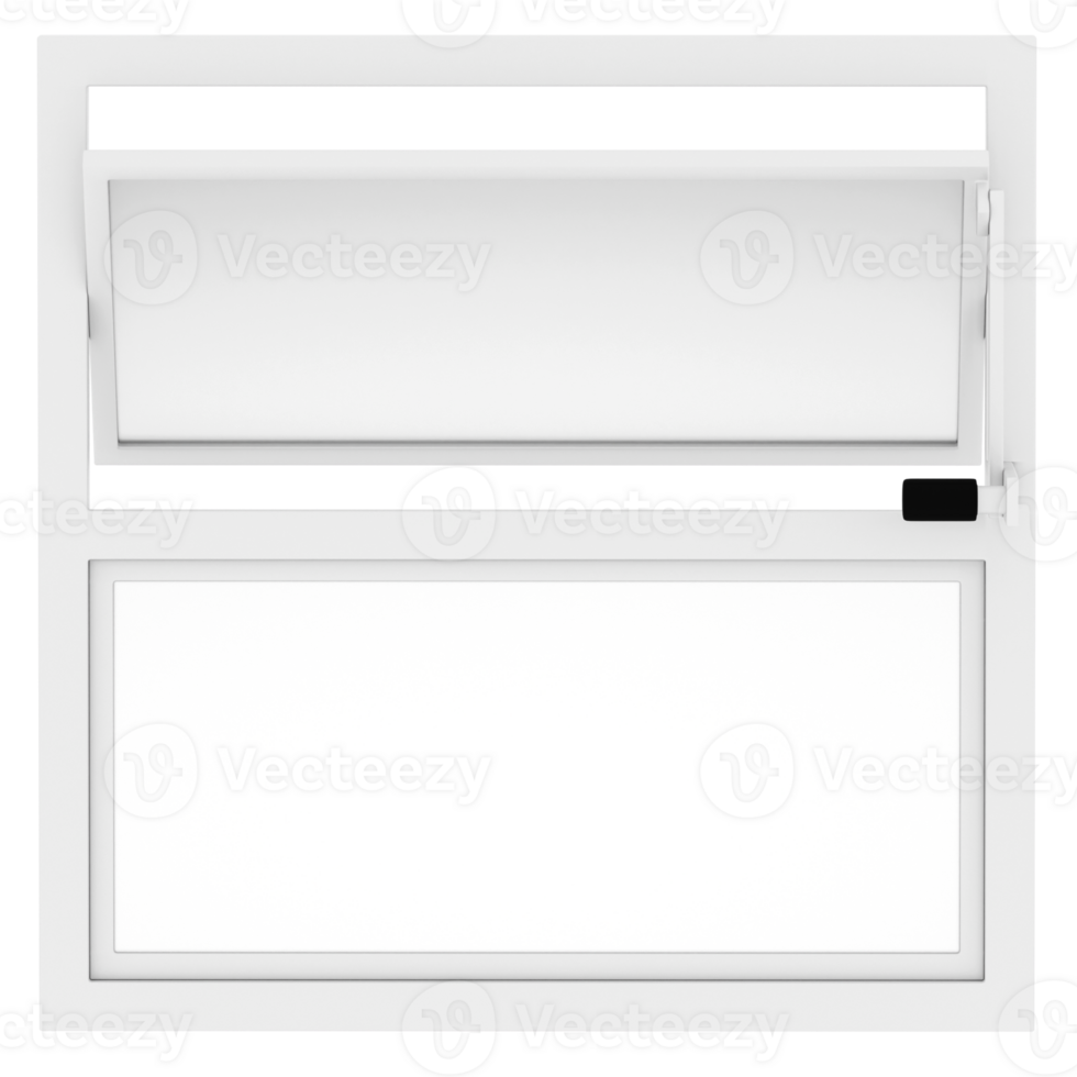 3d render white frame awning window open with transparent background png