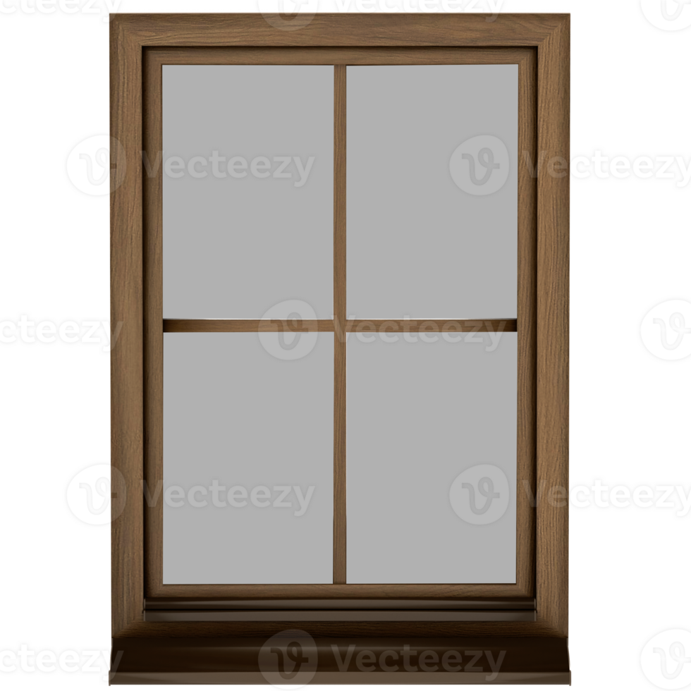 Render wooden window vertical grid with transparent background png
