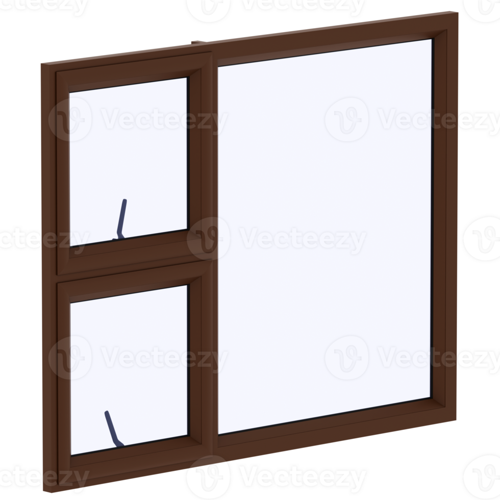 Render brown fixed awning window combo with transparent background png