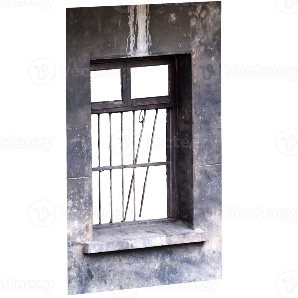 Render old rusty barred prison window with transparent background png