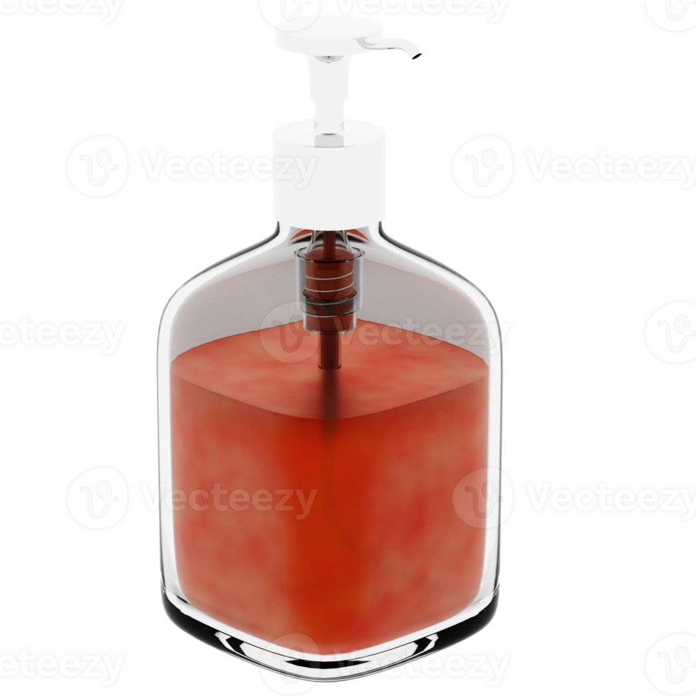 Render glass soap dispenser red liquid with transparent background png