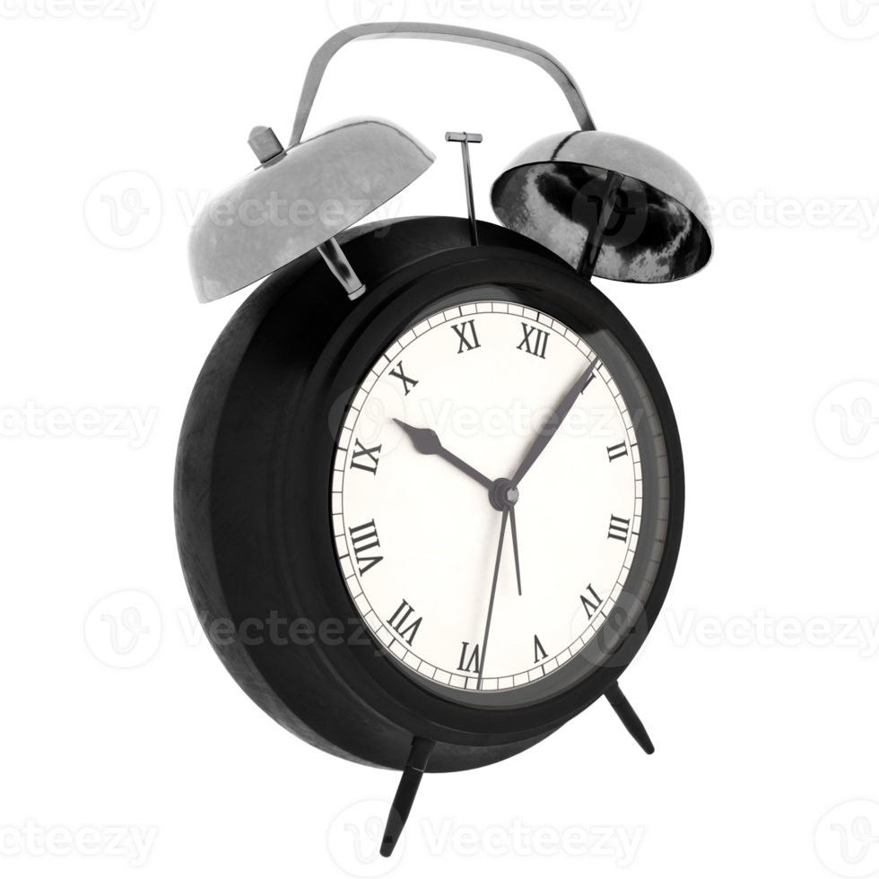3d render vintage alarm clock roman numerals with transparent background png