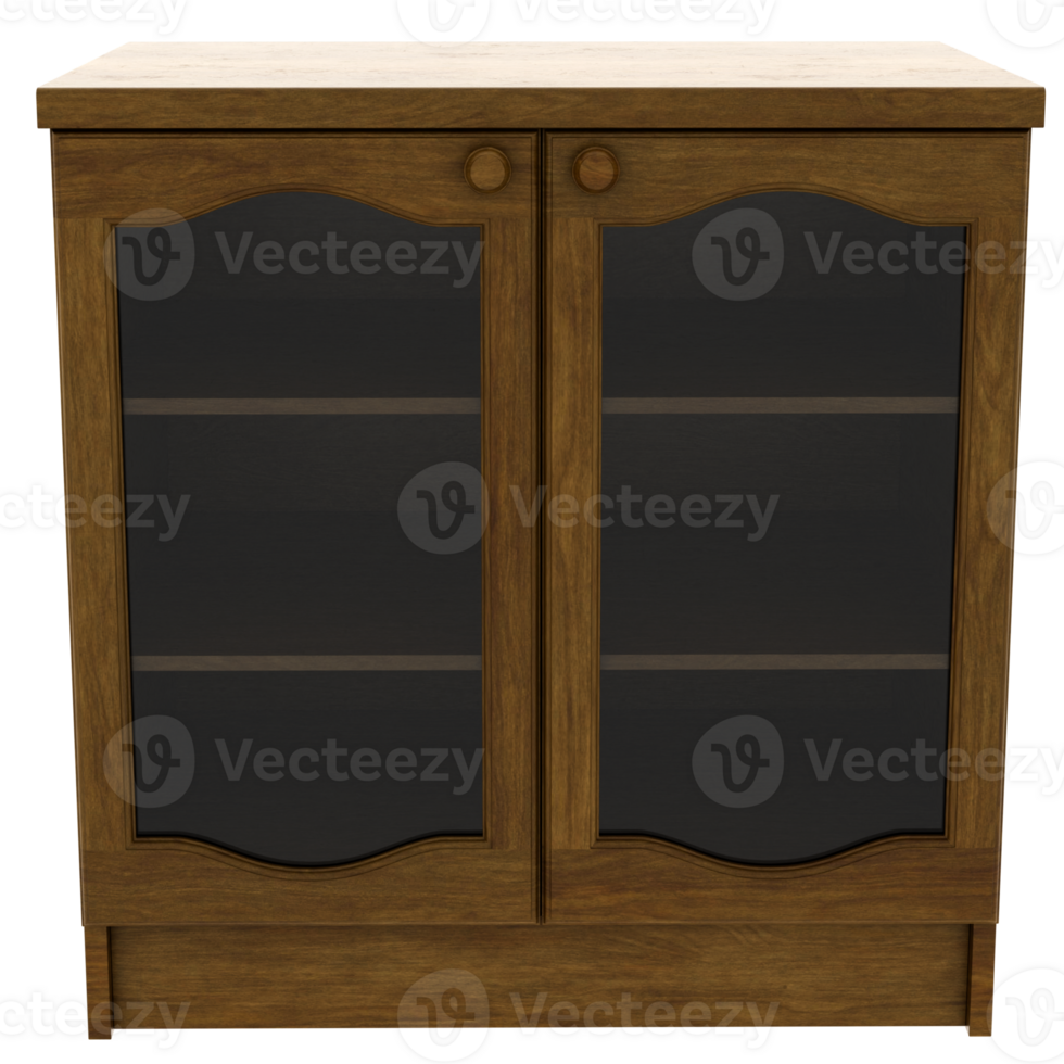 Render wooden cabinet glass doors with transparent background png