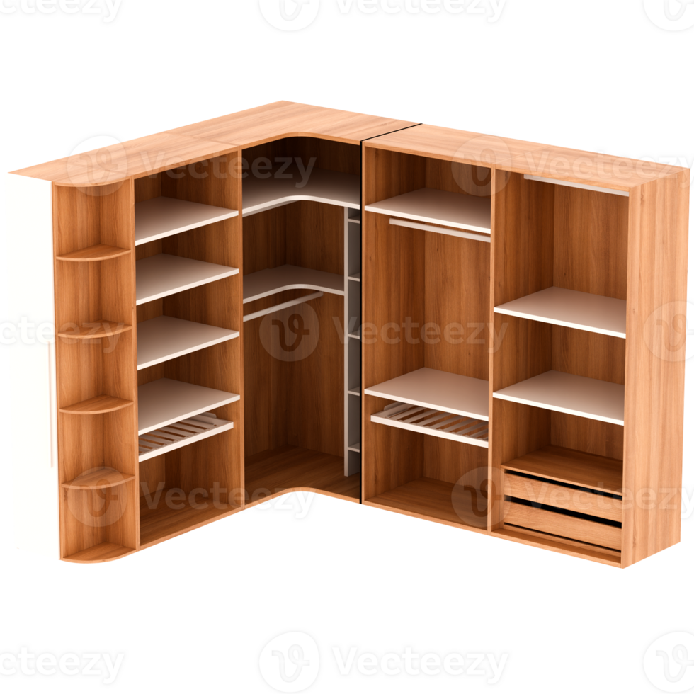 3d render wooden closet wardrobe organizer with transparent background png