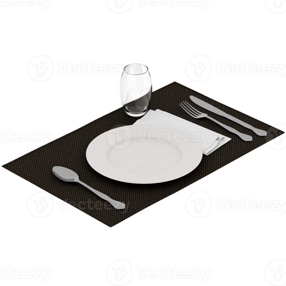 3d render table setting plate glass with transparent wallpaper png