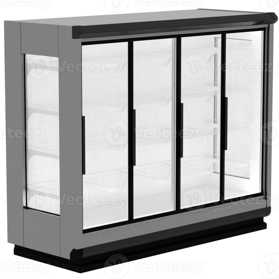 3d render commercial fridge showcase with transparent background png