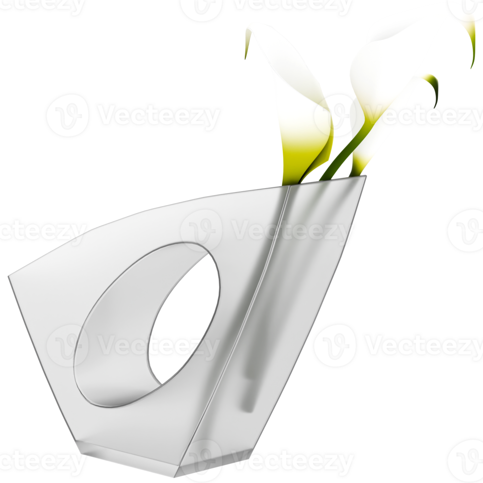Render modern flower vase white lilies with transparent background png