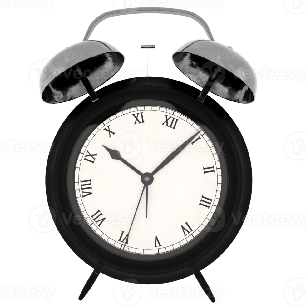 Render vintage alarm clock roman numerals with transparent background png