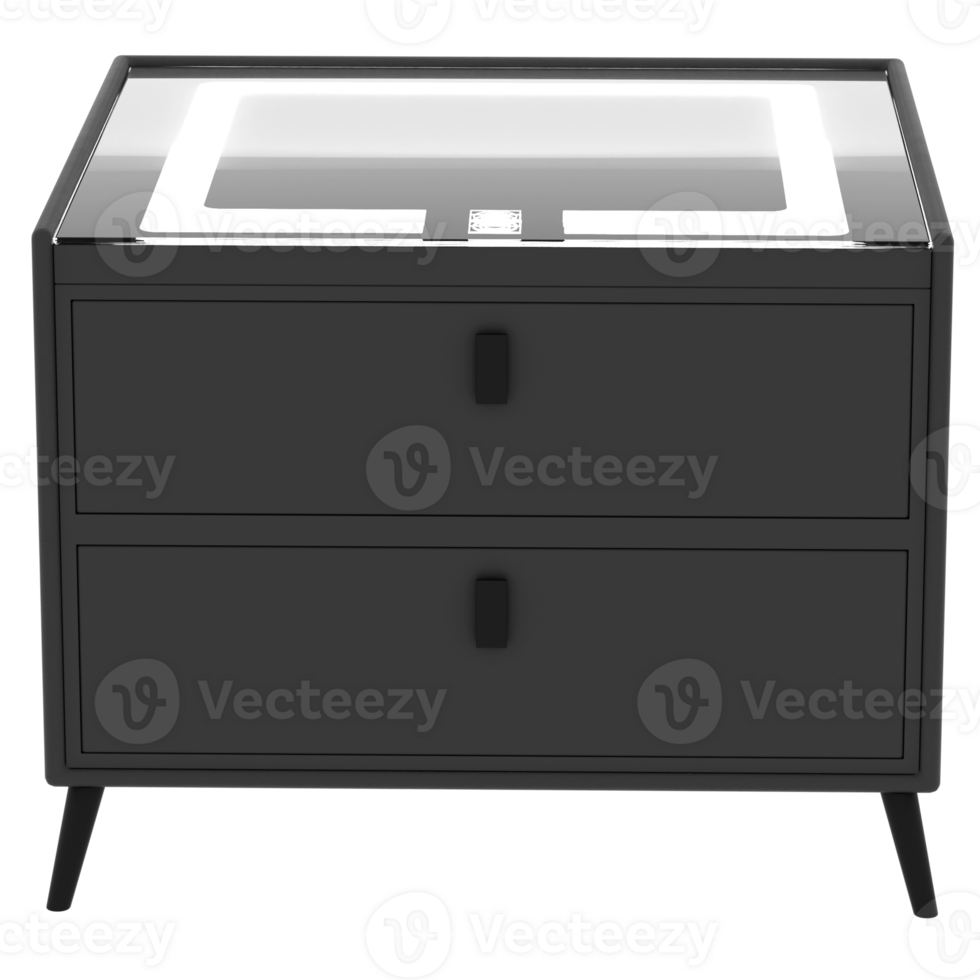 Render black modern nightstand with transparent background png