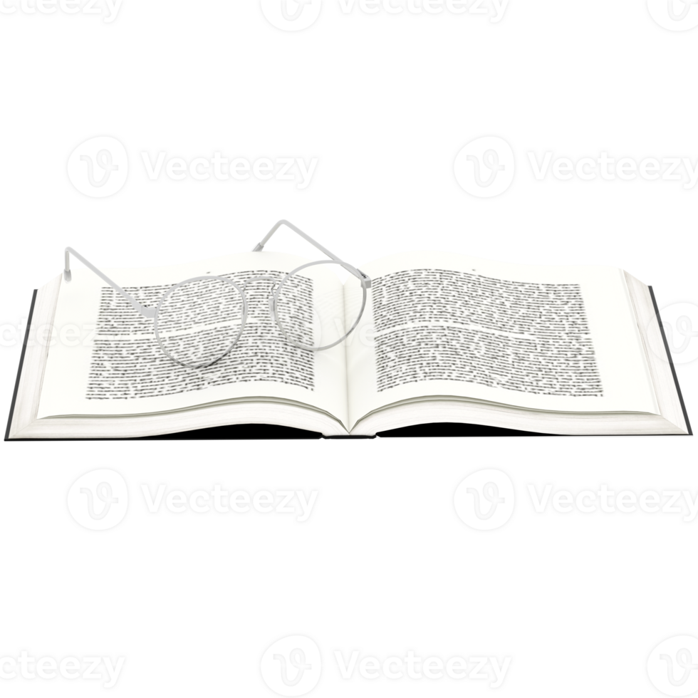 Render open book glasses with transparent background png